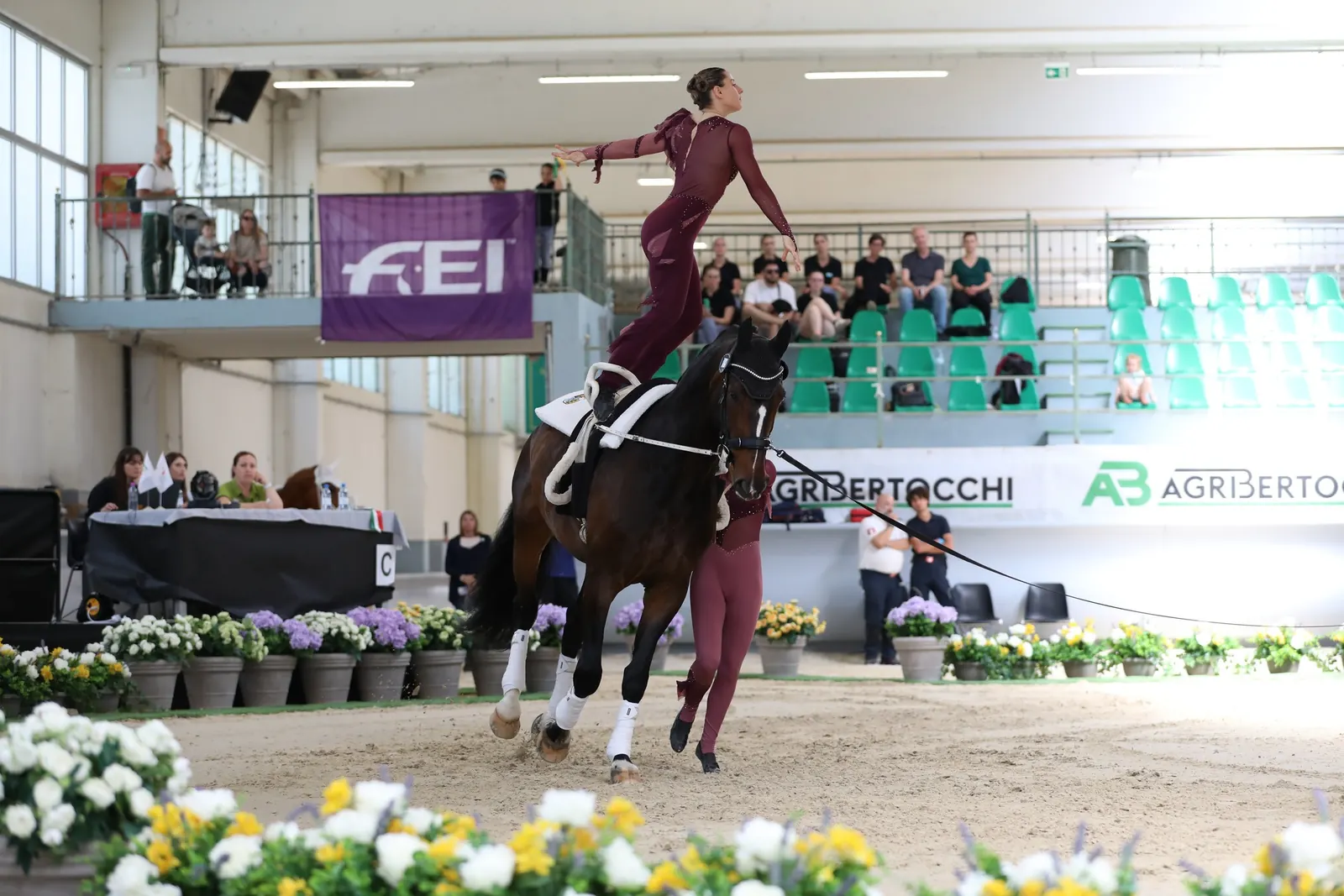 Atleta e cavallo durante una gara di volteggio